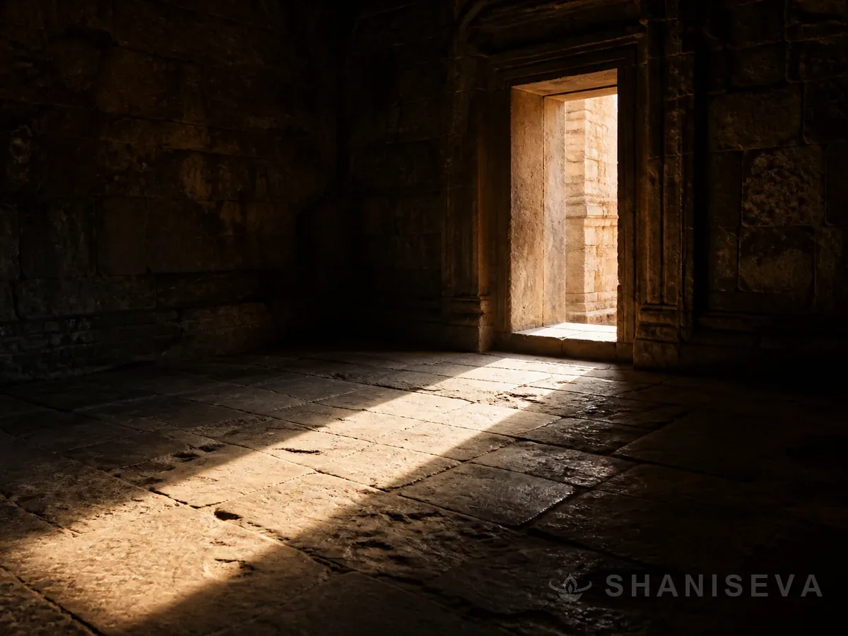 A shaft of light across a dark stone floor