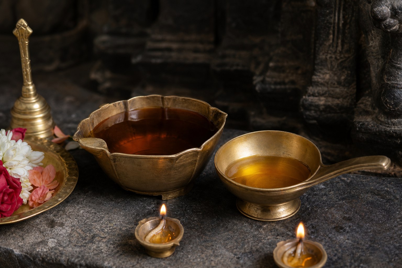 Sesame oil prepared for an offering