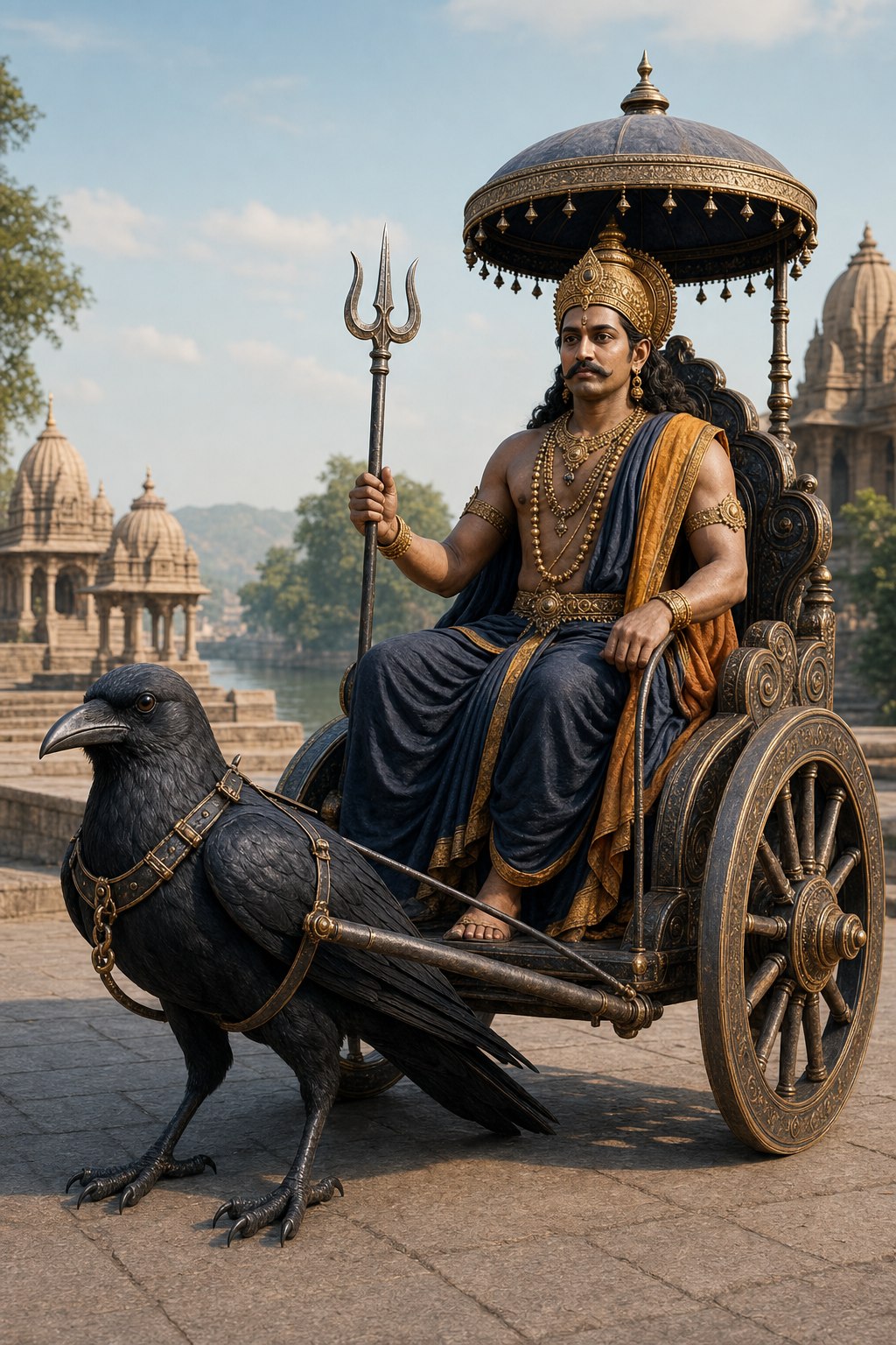 Shani Dev devotional artwork with his chariot