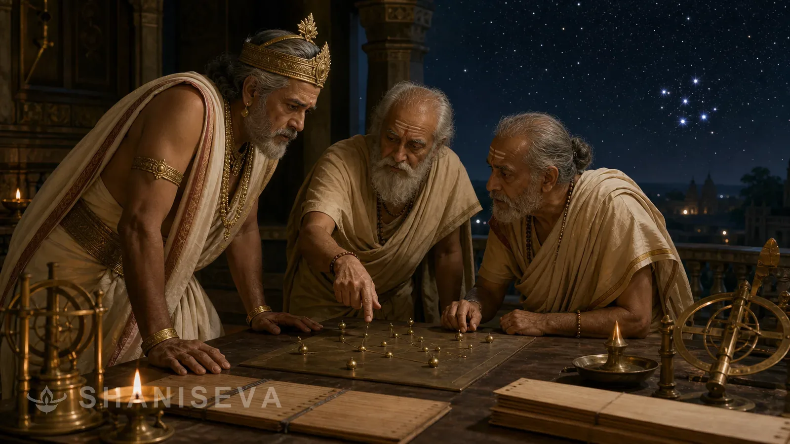 Court astrologers warn King Dasharatha beneath the stars