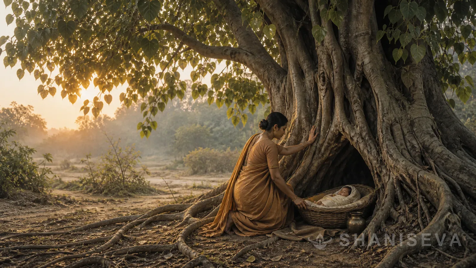 Pippalada's mother entrusts her newborn to an ancient peepal tree