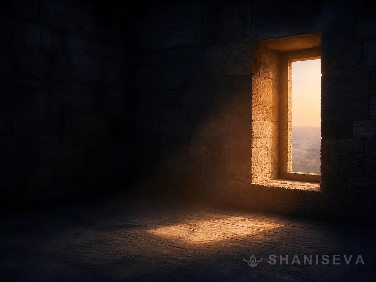 An east-facing stone window at dawn